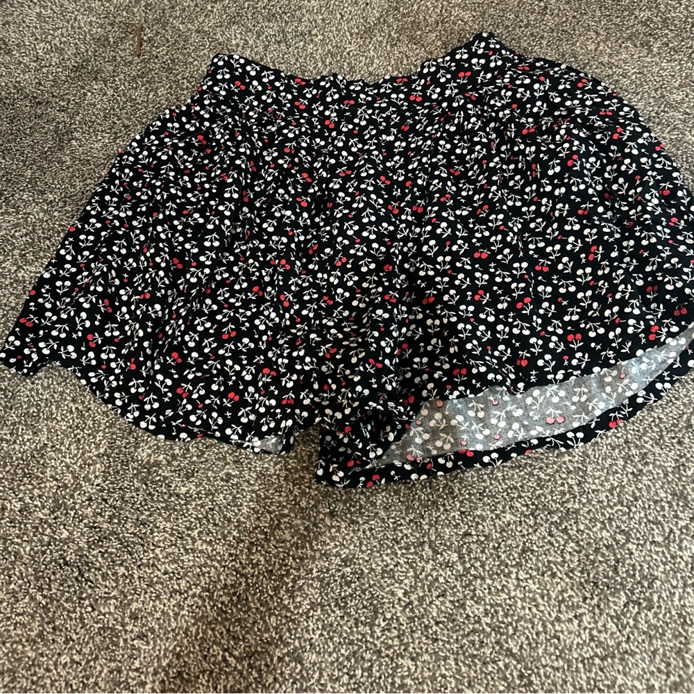 Black Floral Cherry Print Shorts